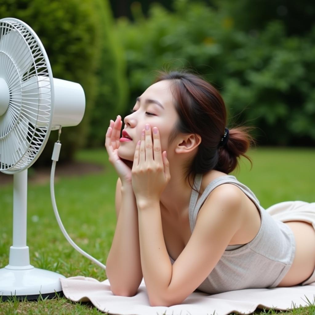 Girl Lying Down Near Fan for Cooling Relief