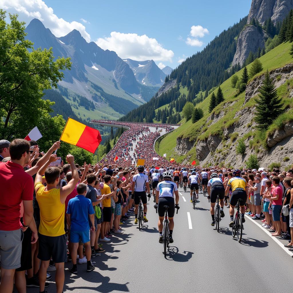 Crowds of enthusiastic fans lining the Giro d'Italia route