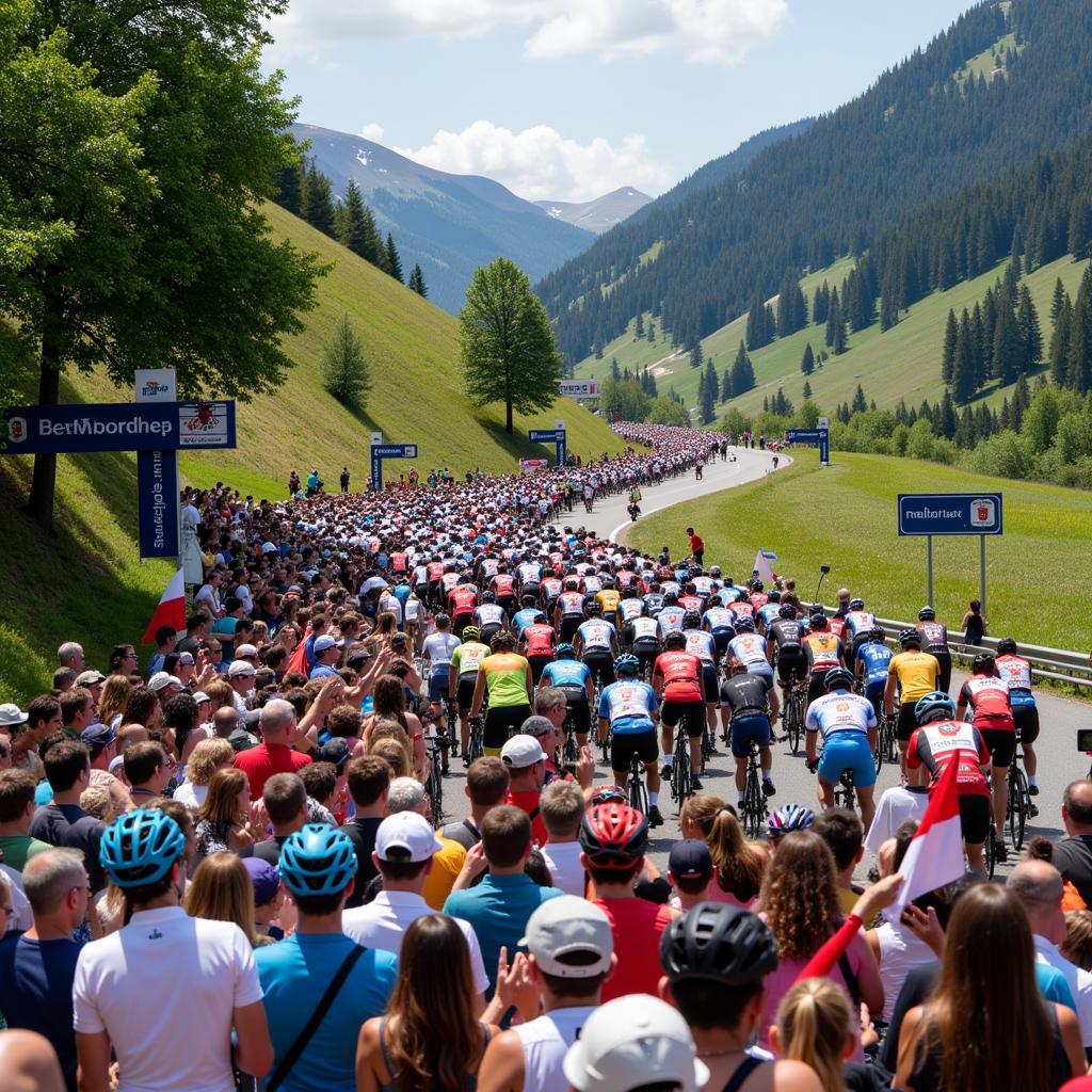 Fans lining a mountain pass during the Giro d'Italia