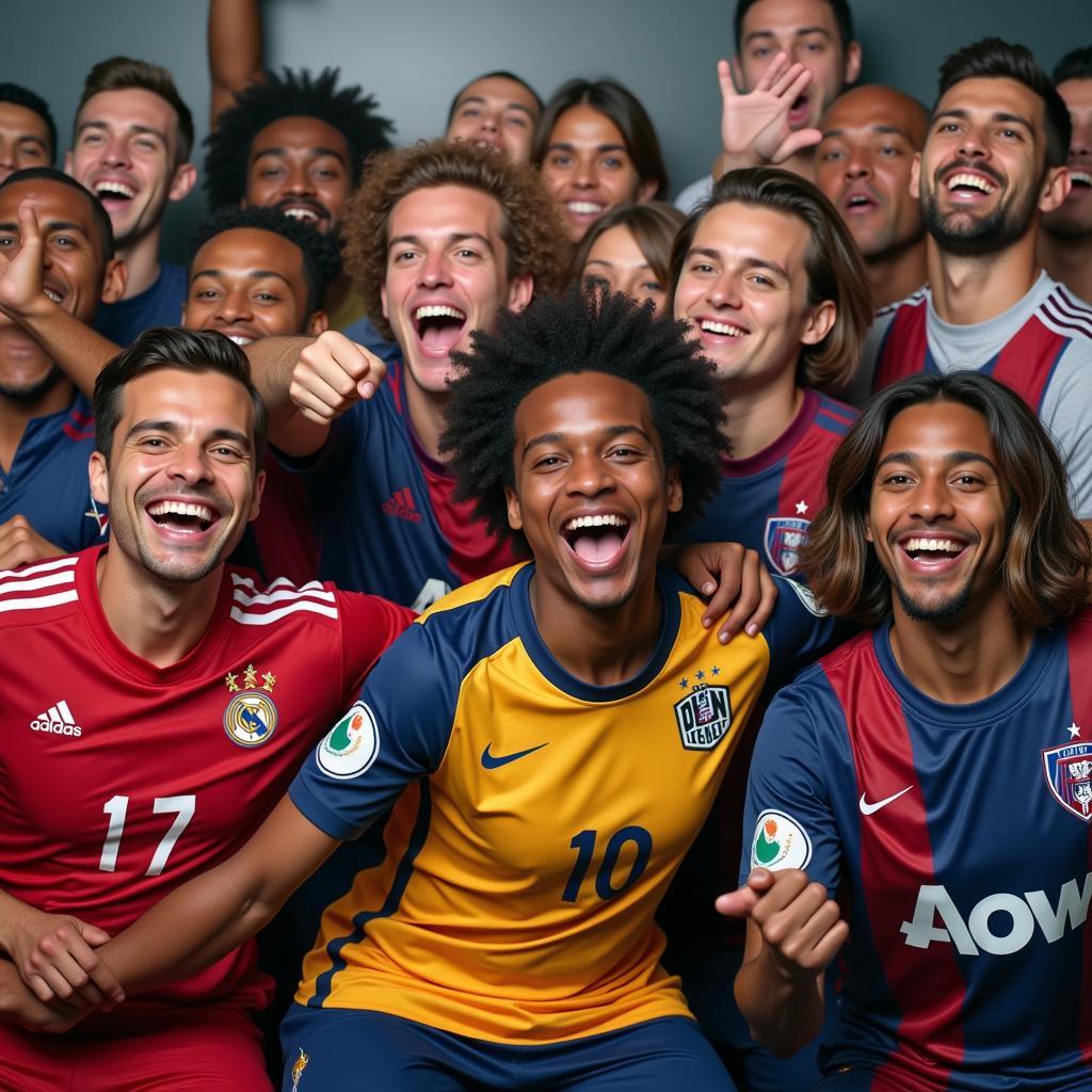 Diverse group of football fans united in celebration