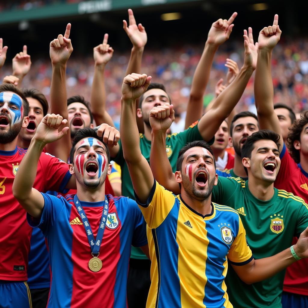 Football fans from around the world celebrating a goal