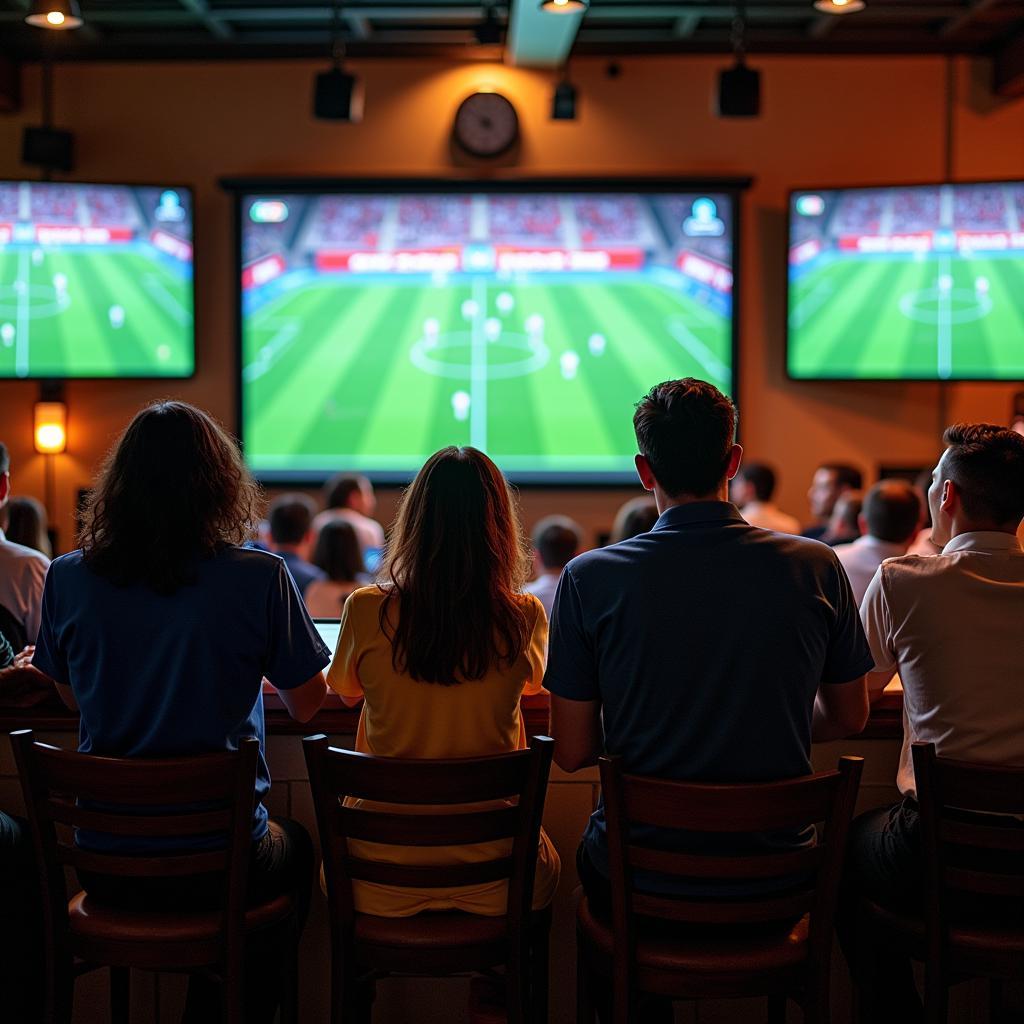 Fans from diverse backgrounds watching a football match