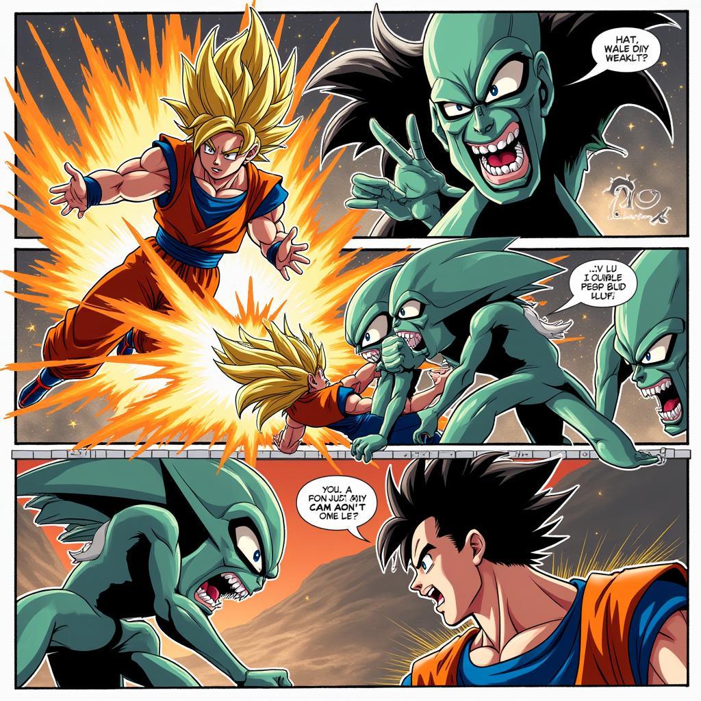 Goku Lv2 vs. Cell in Comic Book Style