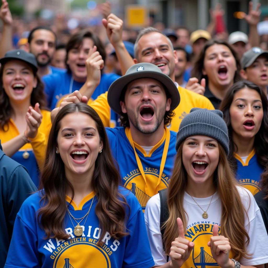 Golden State Warriors fans celebrating at a championship parade