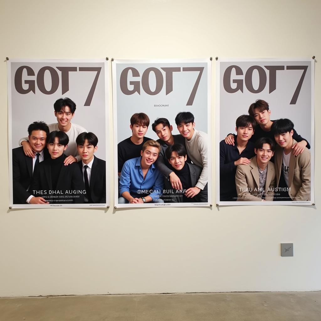 A set of GOT7 fan meeting posters displayed on a wall