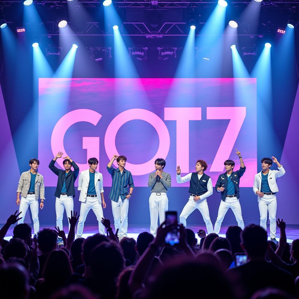 GOT7 performing on stage during their fan meeting