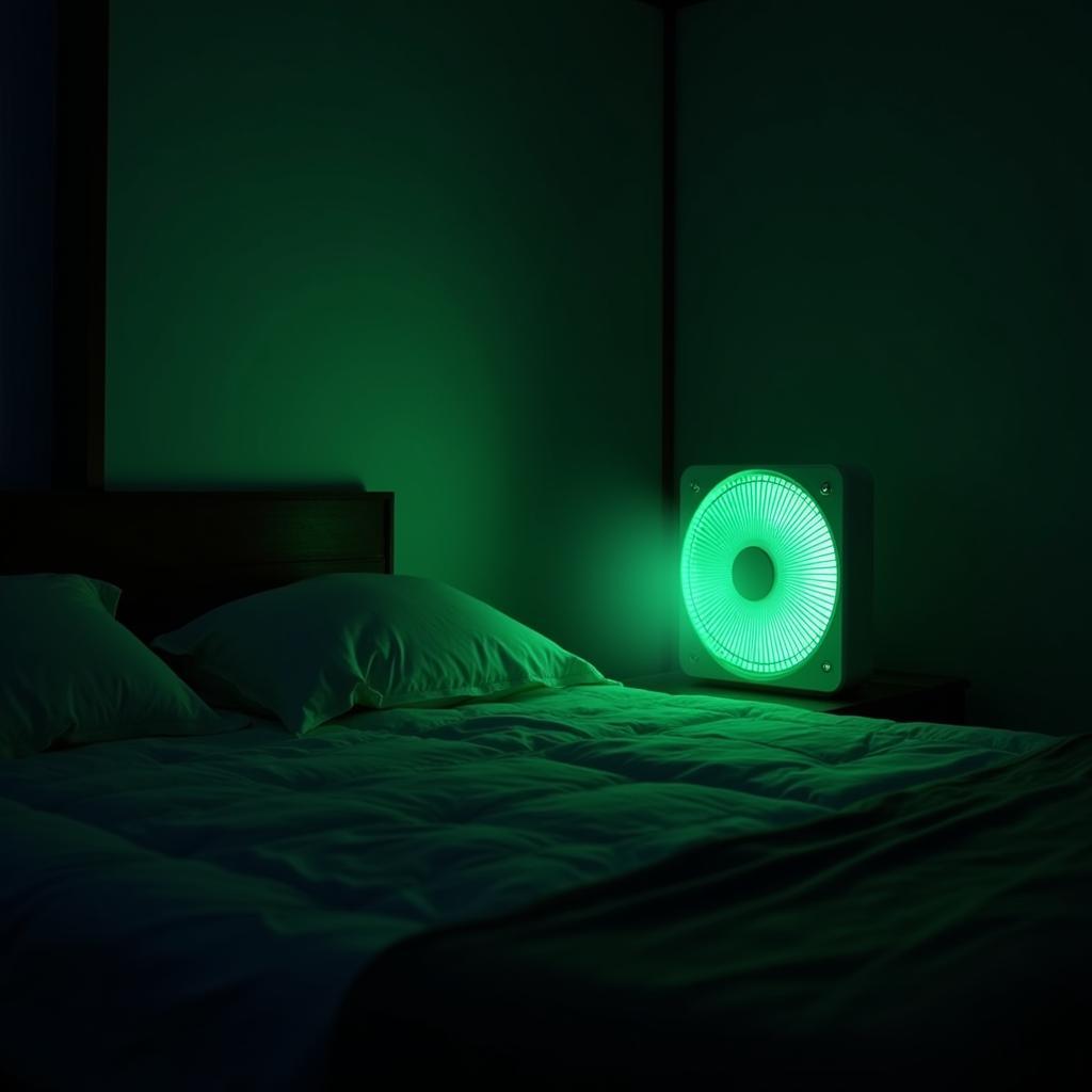 Relaxing Bedroom with Green LED Fan