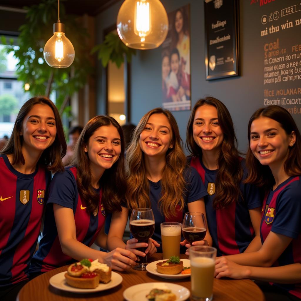 Group of Friends Celebrating Barcelona Goal