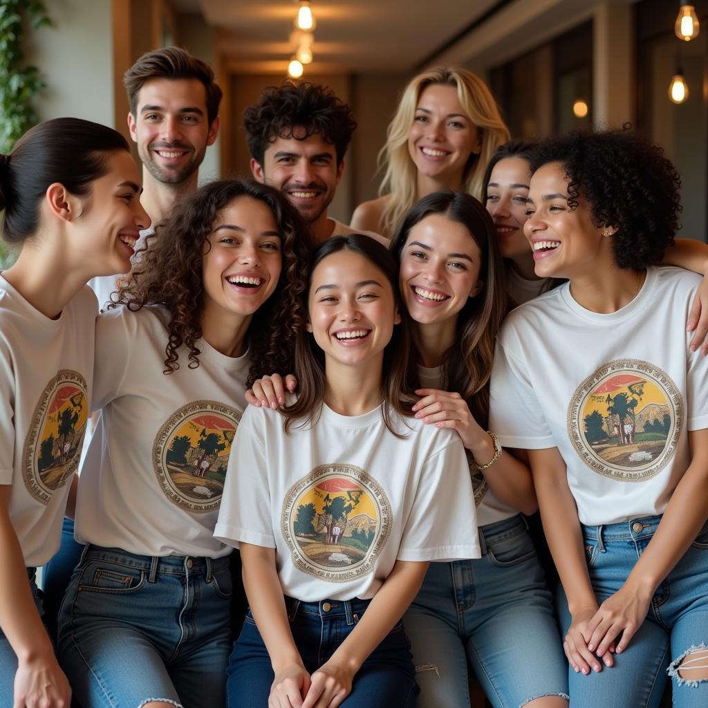 Group of Friends Laughing and Wearing Matching T-shirts