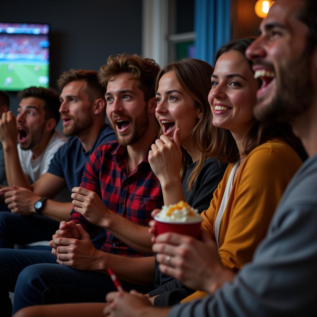 Group of friends watching a football match