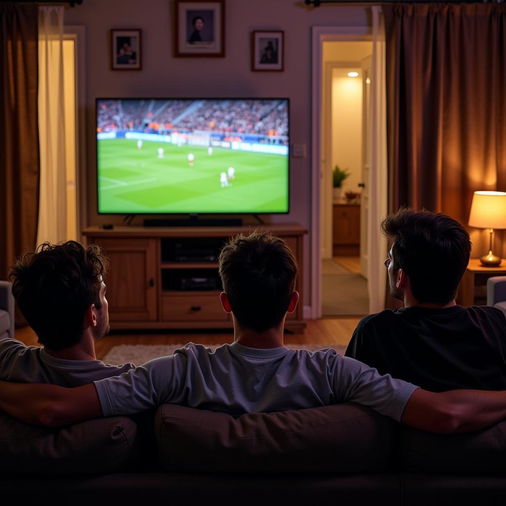 Group of Friends Watching Football Match at Home