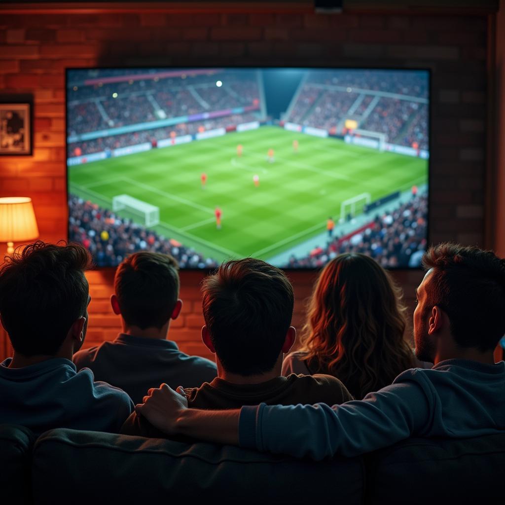 Group of friends watching a football match together