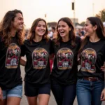 Group of Friends Wearing Matching Band T-shirts