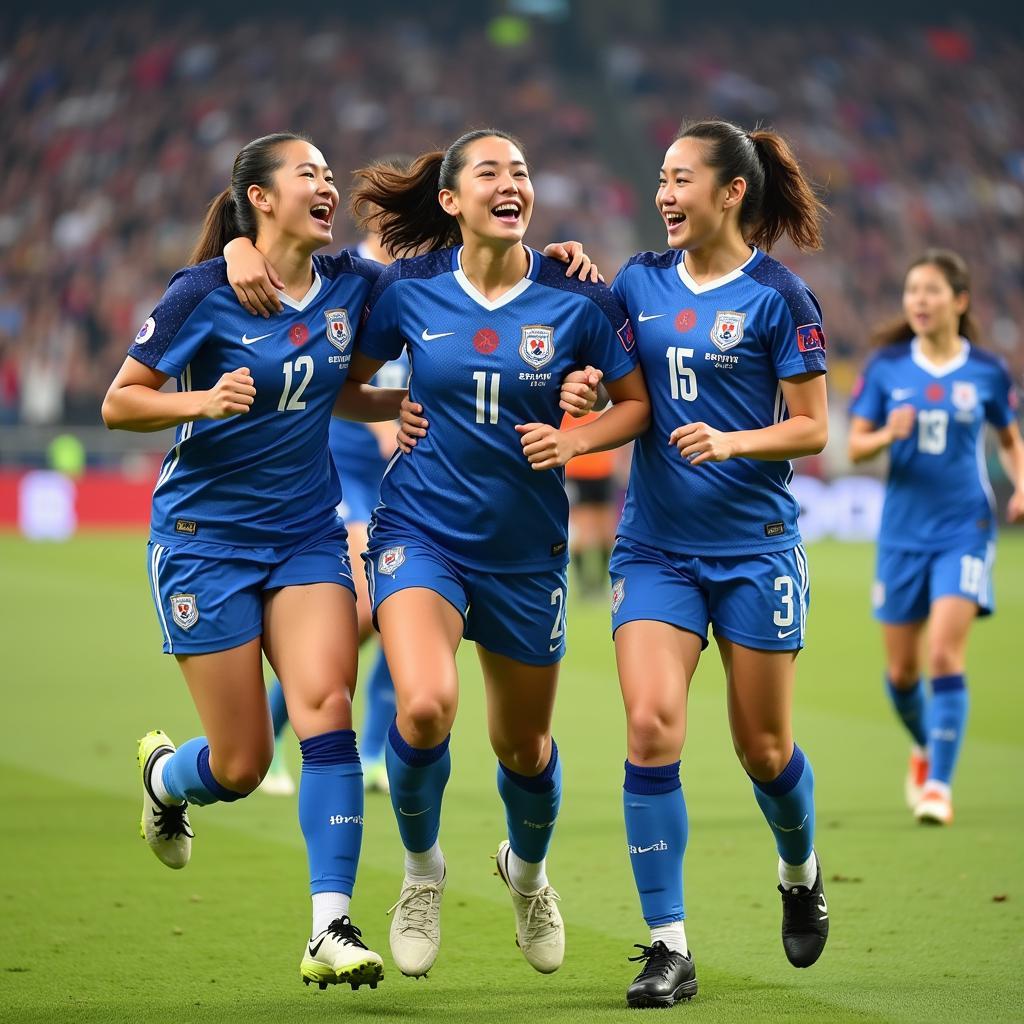 Korean girls erupt in celebration as Manchester United scores