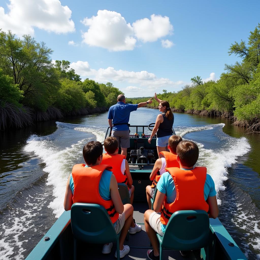 Group of people on a fan boat tour in the Everglades