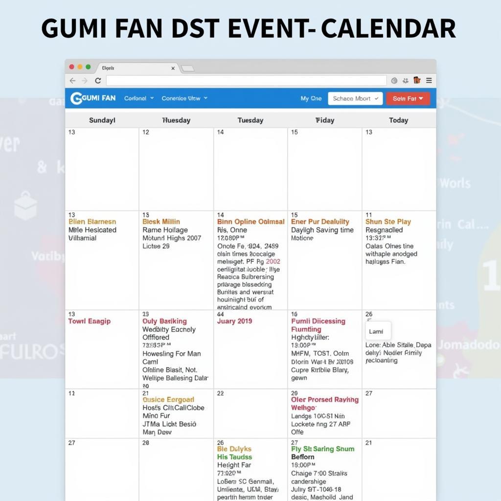 Hypothetical Event Calendar for a "Gumi Fan DST" Group