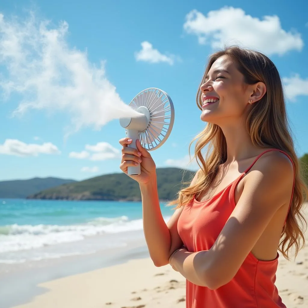 User enjoying a refreshing breeze from Handly Fan Zero 9