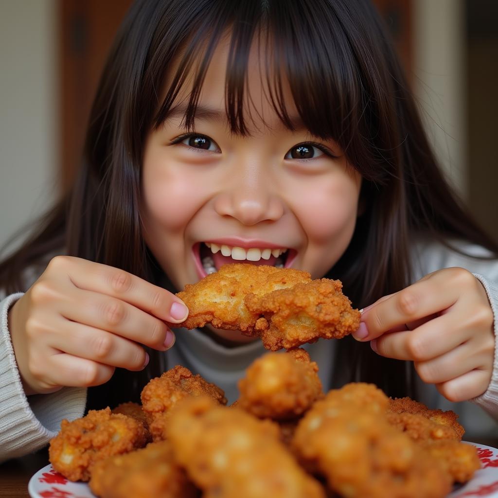 Hani enjoying chicken