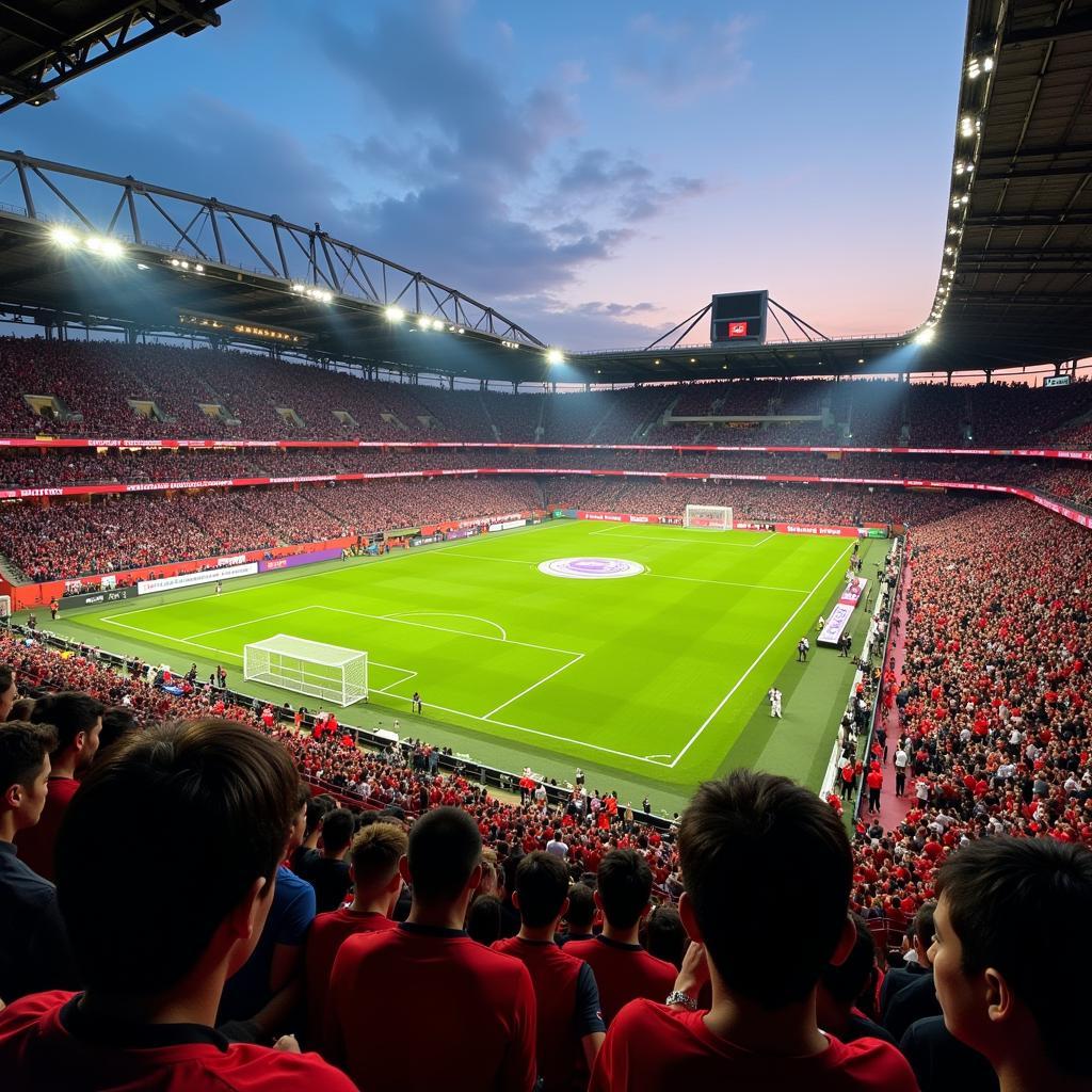 A packed stadium during a football match in Hanoi.