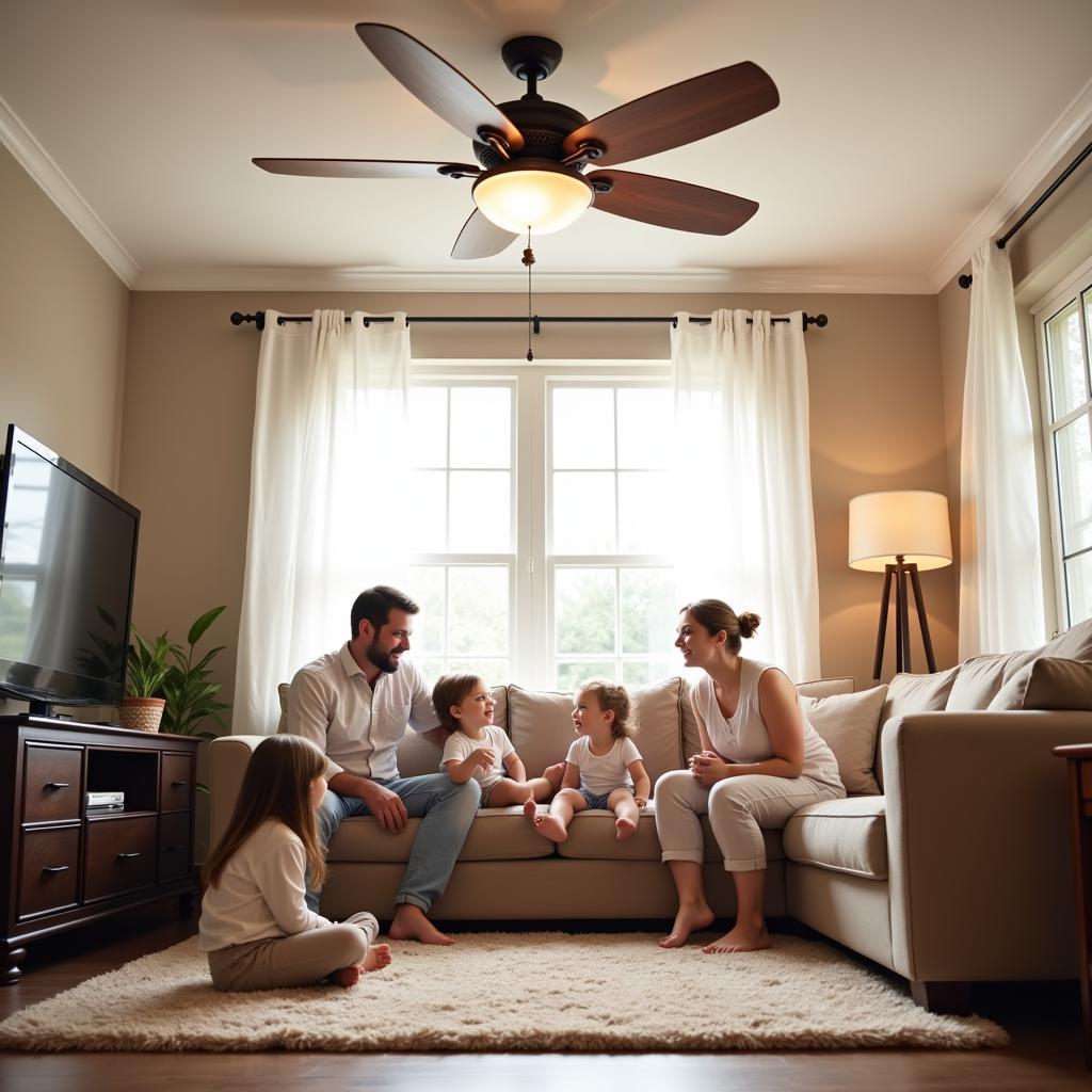 Happy Family Under Repaired Ceiling Fan