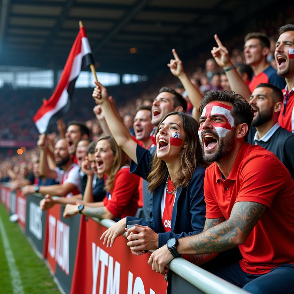 Hardcore fans chanting at a football match