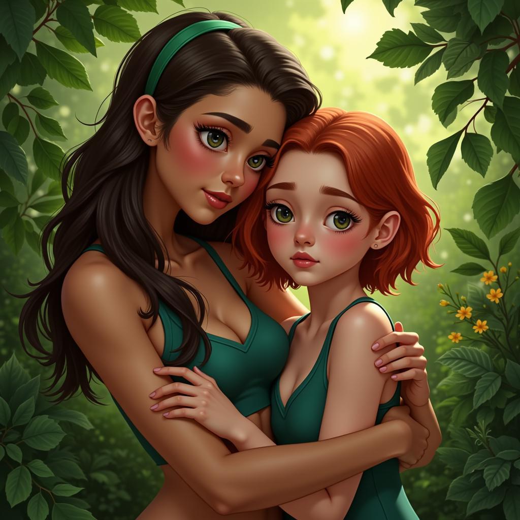 Harley and Ivy in a tender embrace