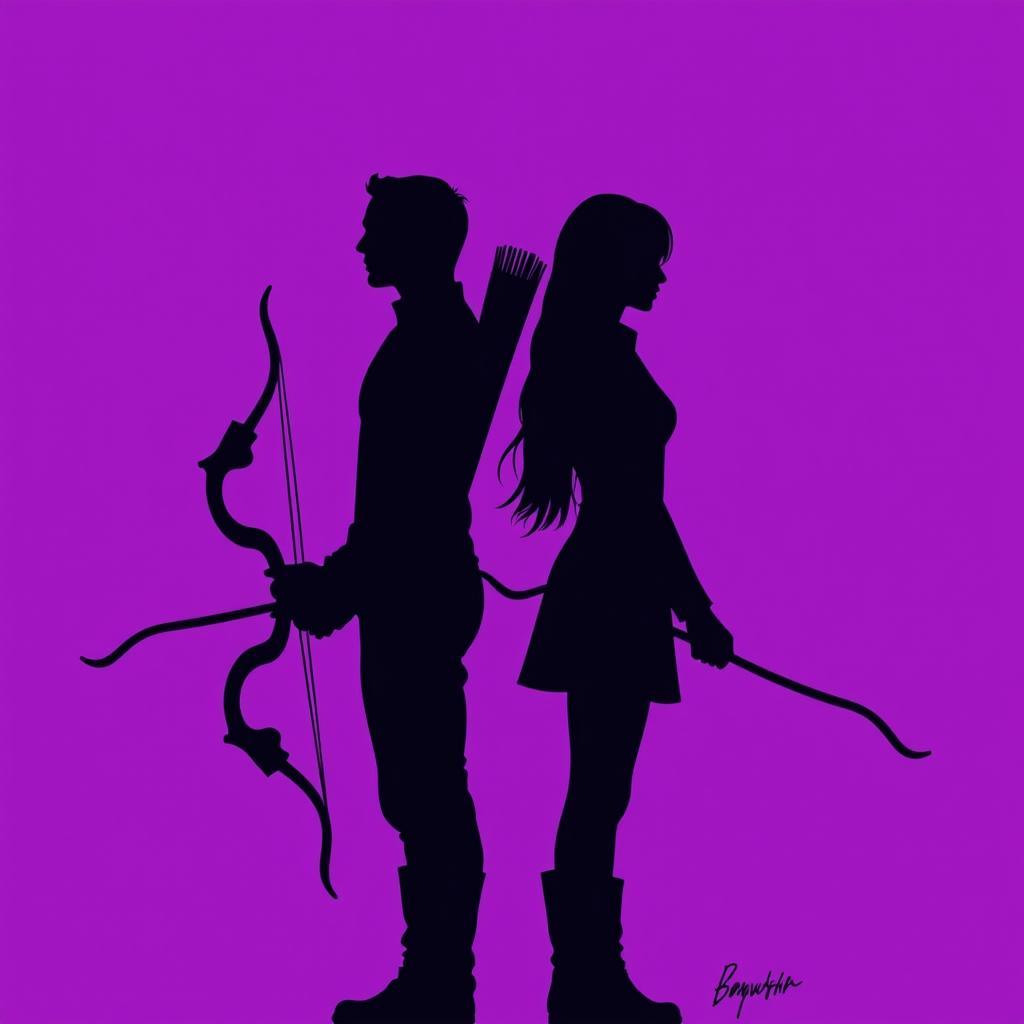 Hawkeye and Kate Bishop in a minimalist art style