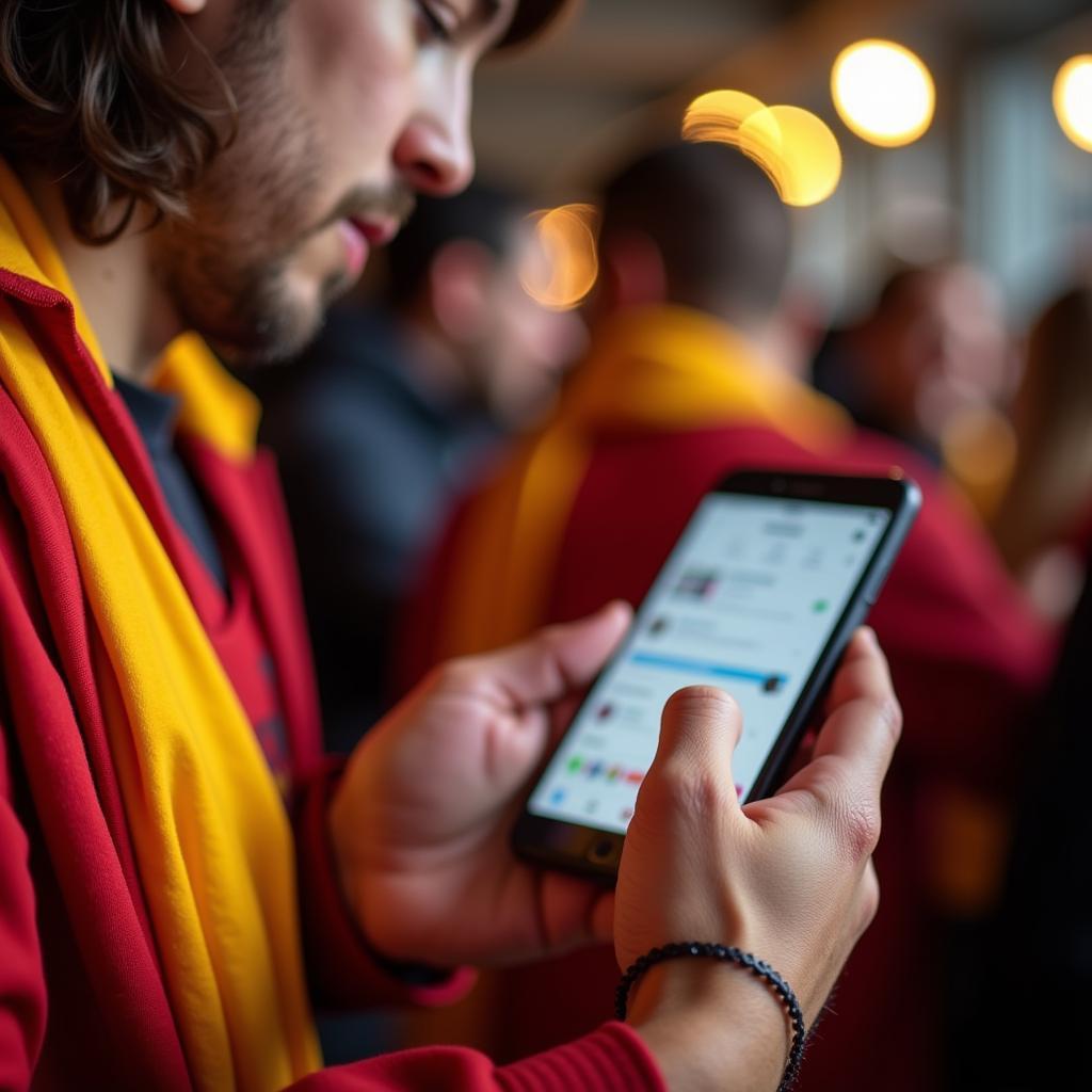 Hawthorn fan checking forum on mobile phone