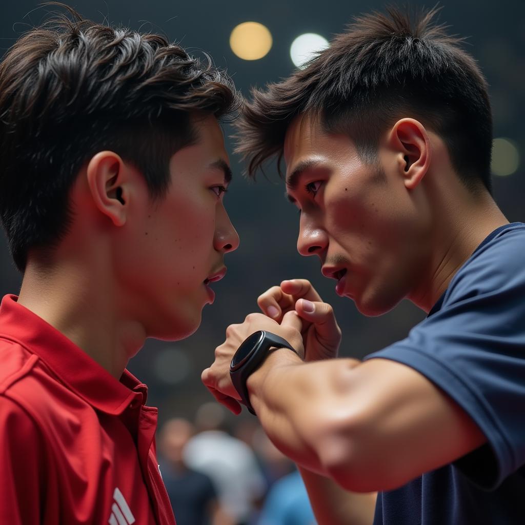 A heated moment during a football match