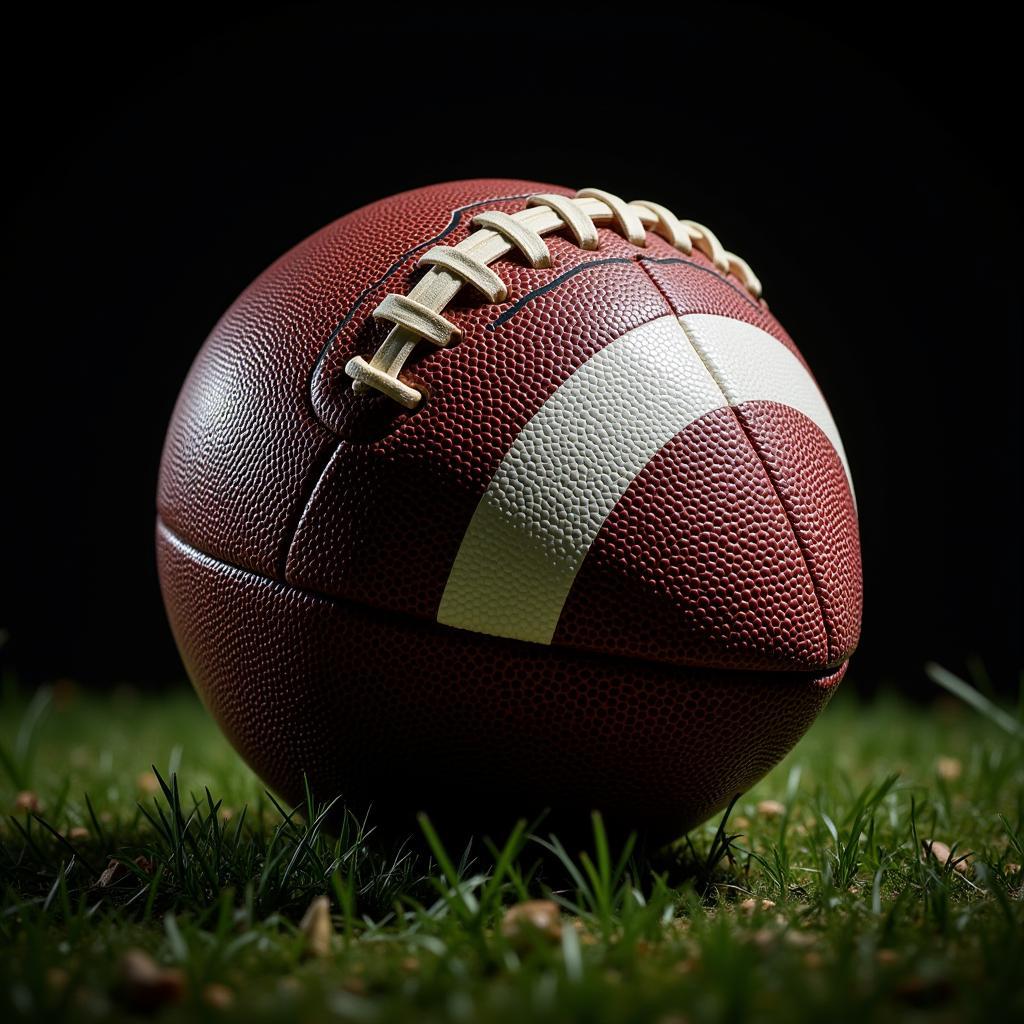 A close-up shot of a football with dramatic lighting