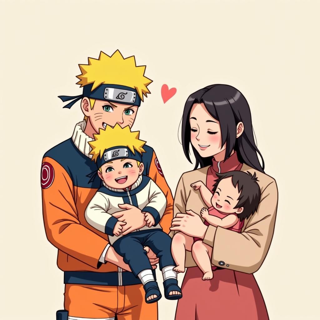 Hinata, Naruto, Boruto, and Himawari family portrait fan art