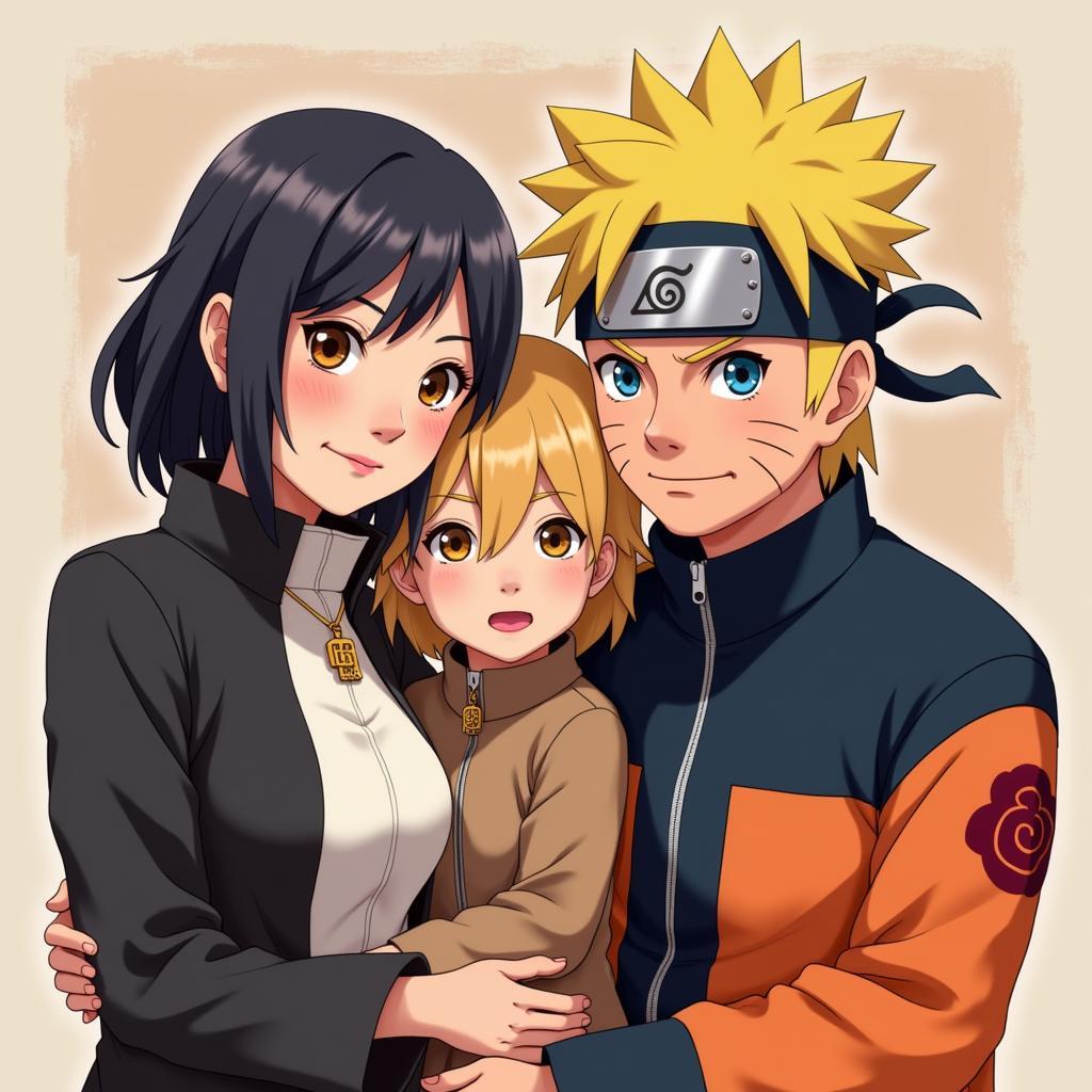 Hinata, Naruto and their Children in a Realistic Style Portrait