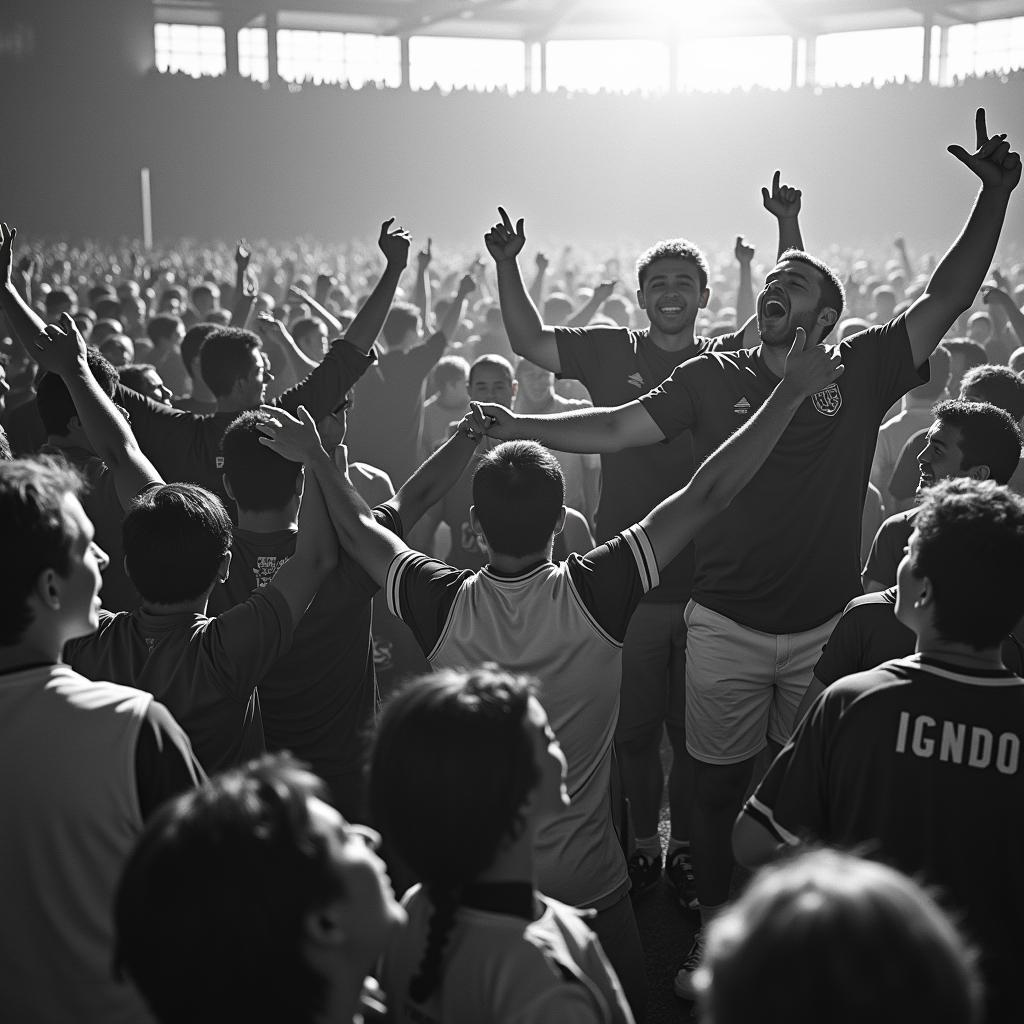 Fans celebrating a historical victory