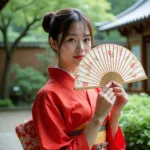 Woman in Kimono Holding Fan