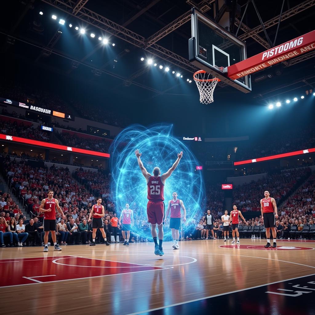 Hologram Fans Celebrating in a Basketball Arena