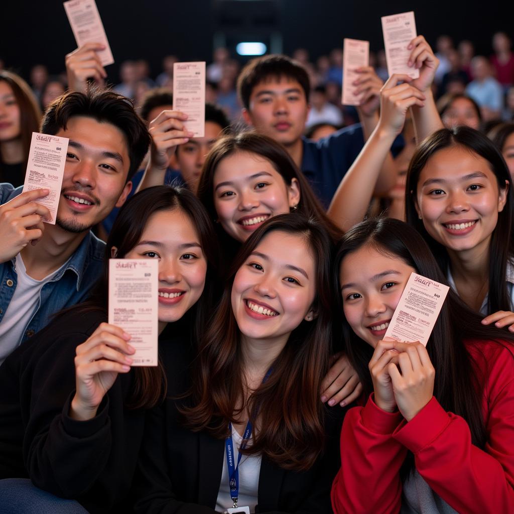 Fans holding tickets to an after school fan meeting