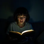 Horror fan engrossed in a book