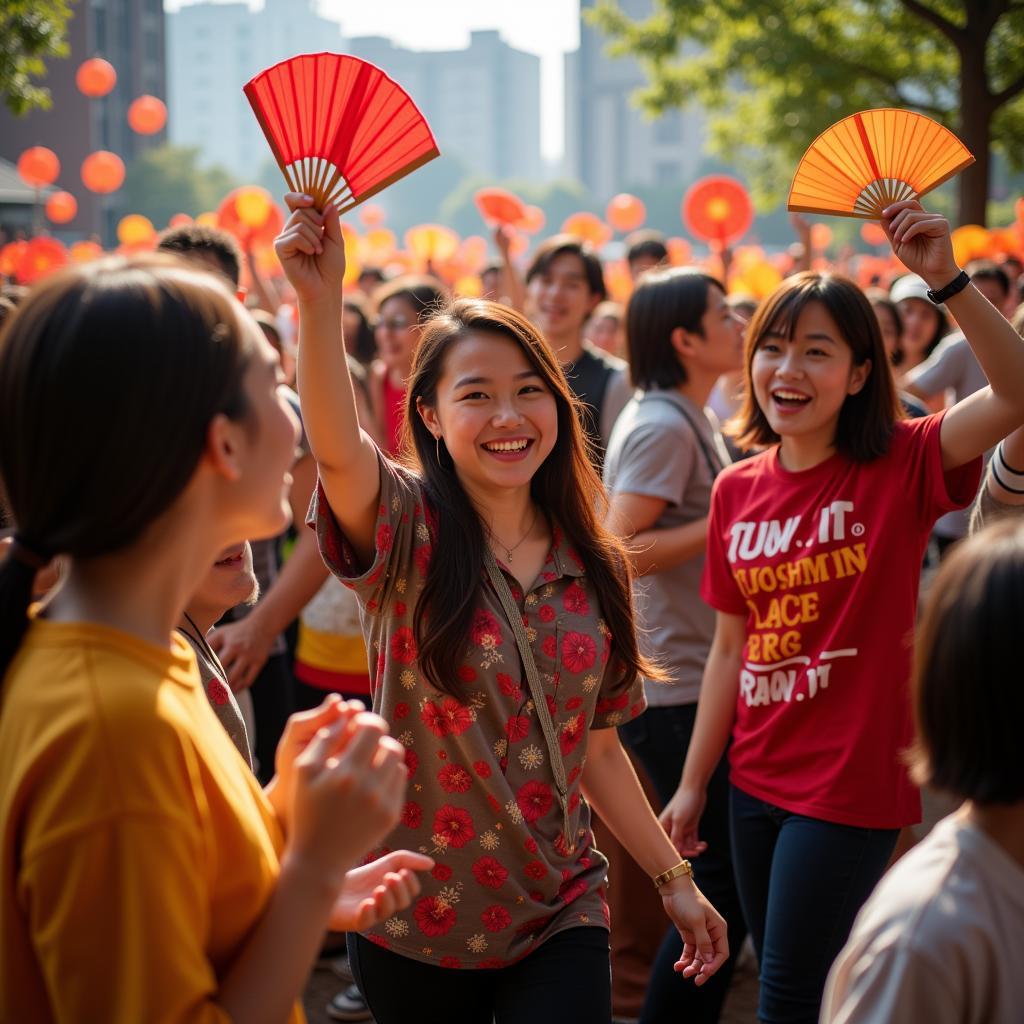  A diverse group of people dancing with Hoshimin fans