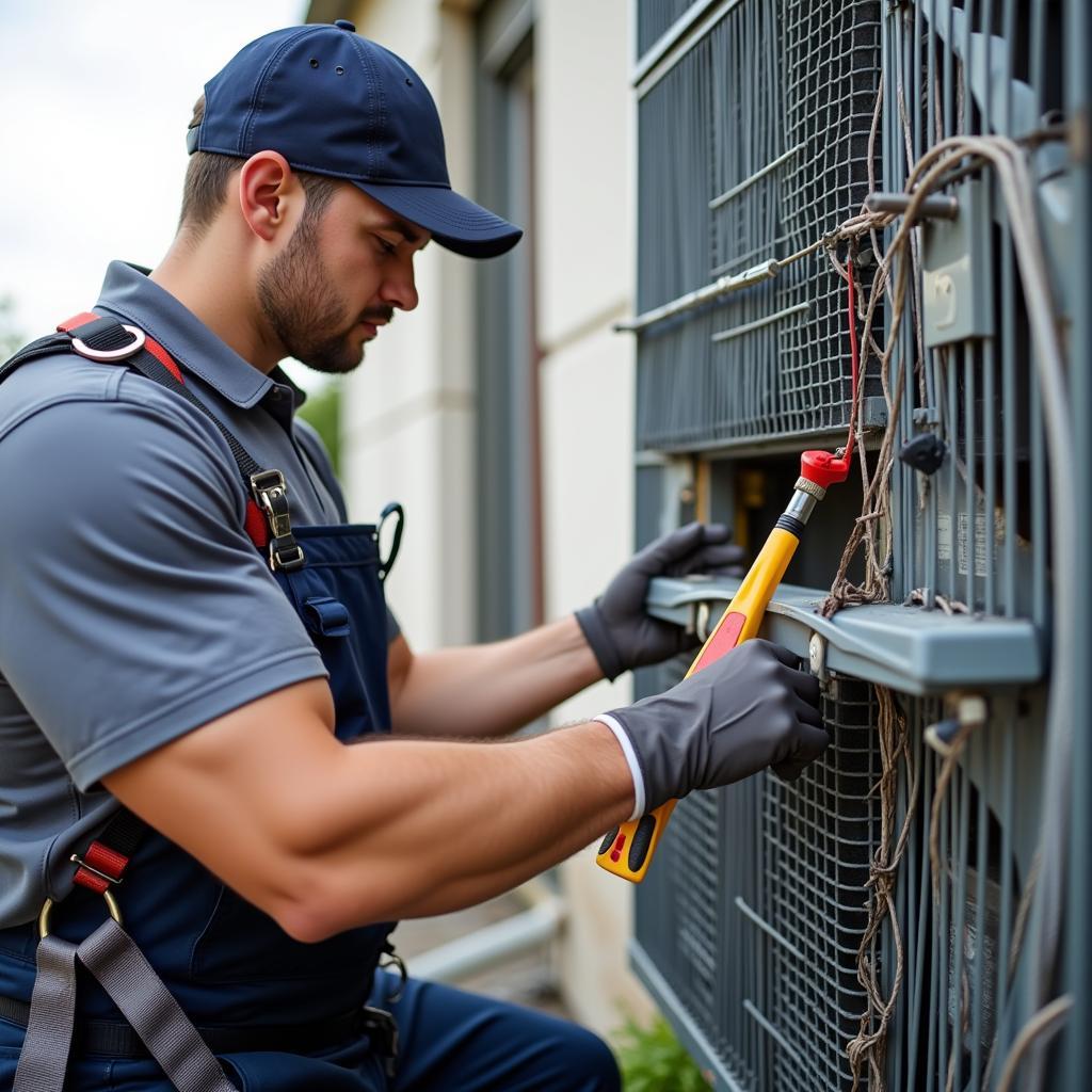 HVAC Technician Inspecting AC Unit