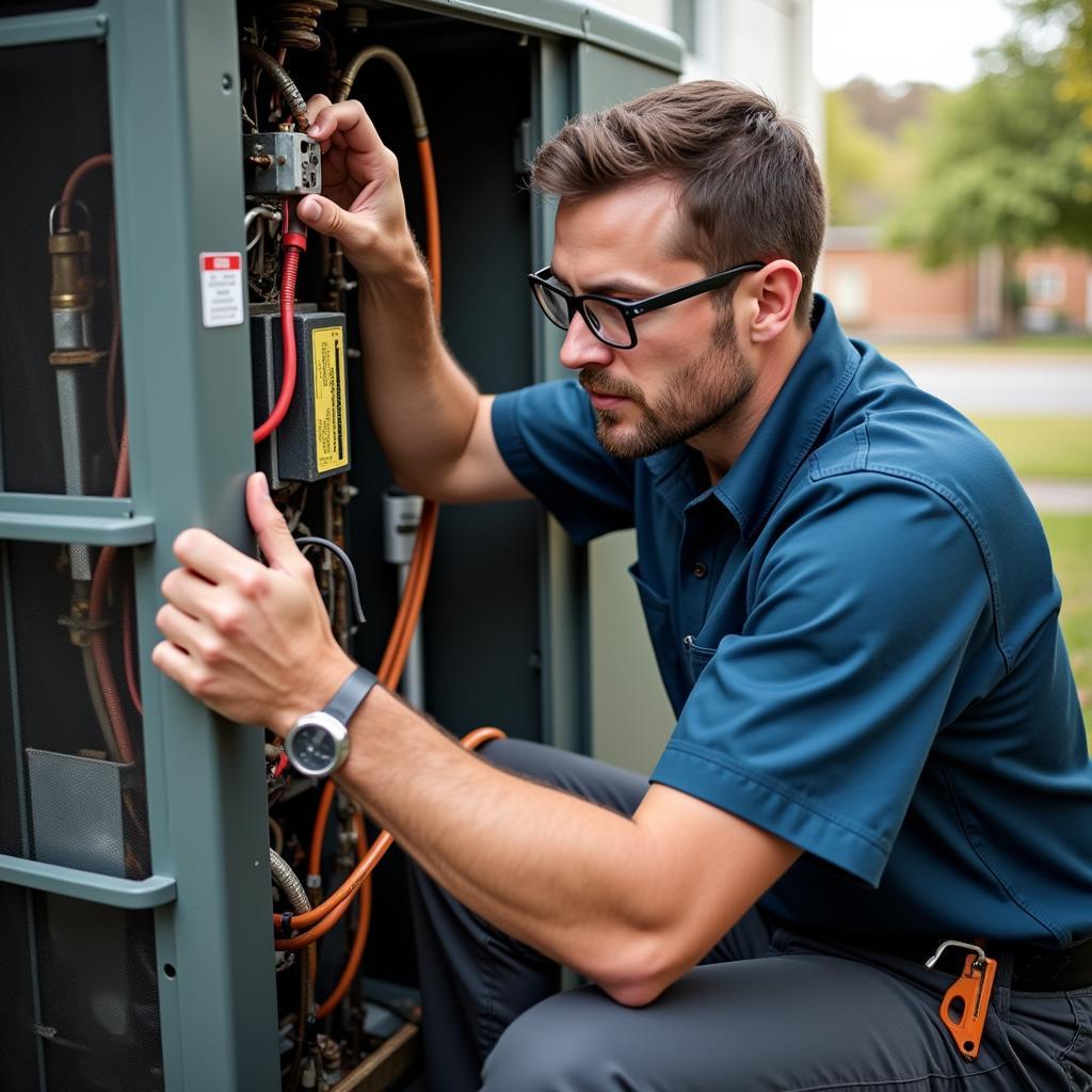 HVAC Technician Inspecting Heat Pump