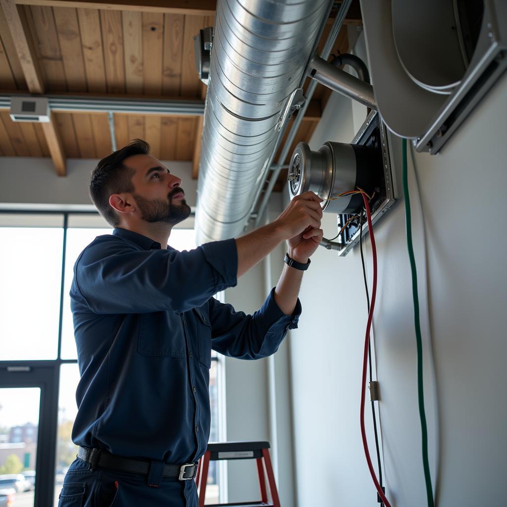 HVAC Technician Installing Ventilation Fan