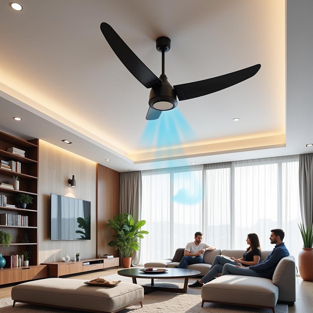 HVLS fan cooling a spacious living room