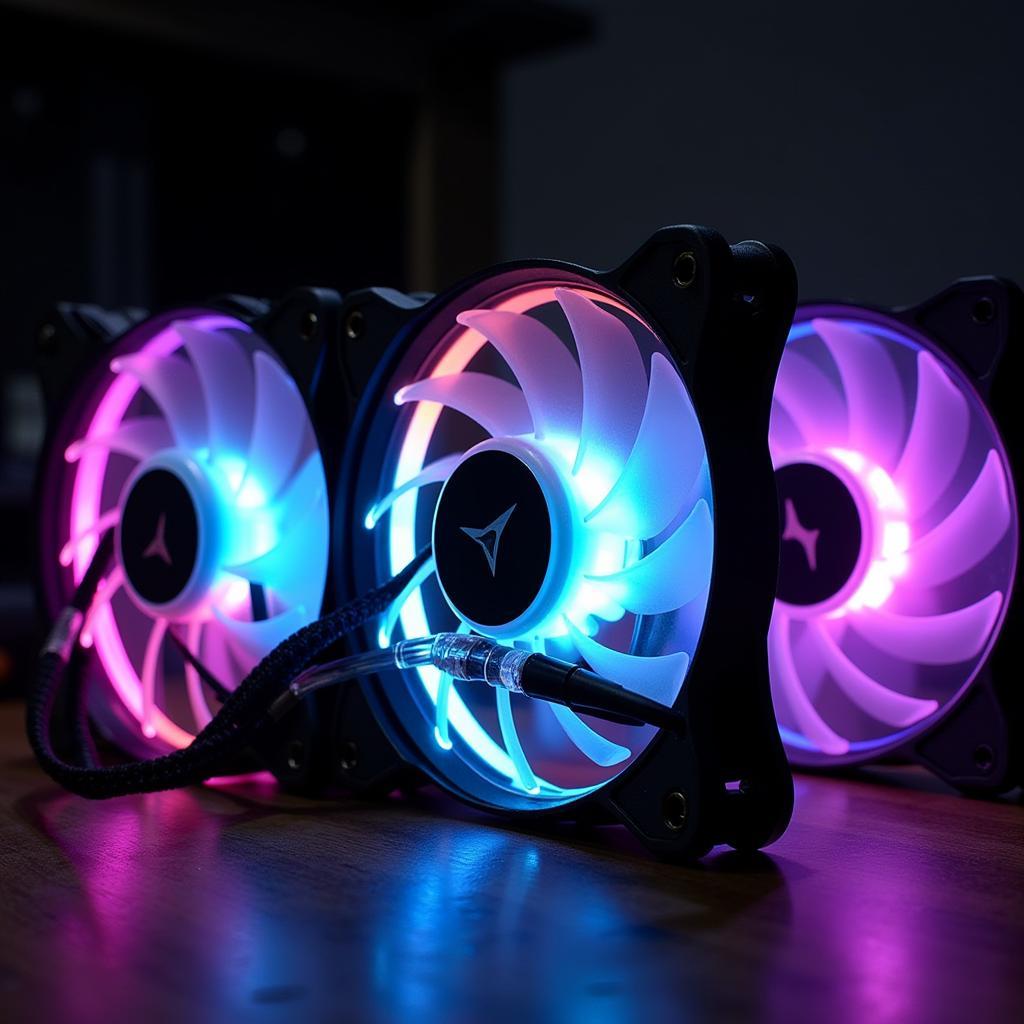 Close-up view of ID-Cooling DF-12025 ARGB Trio fans