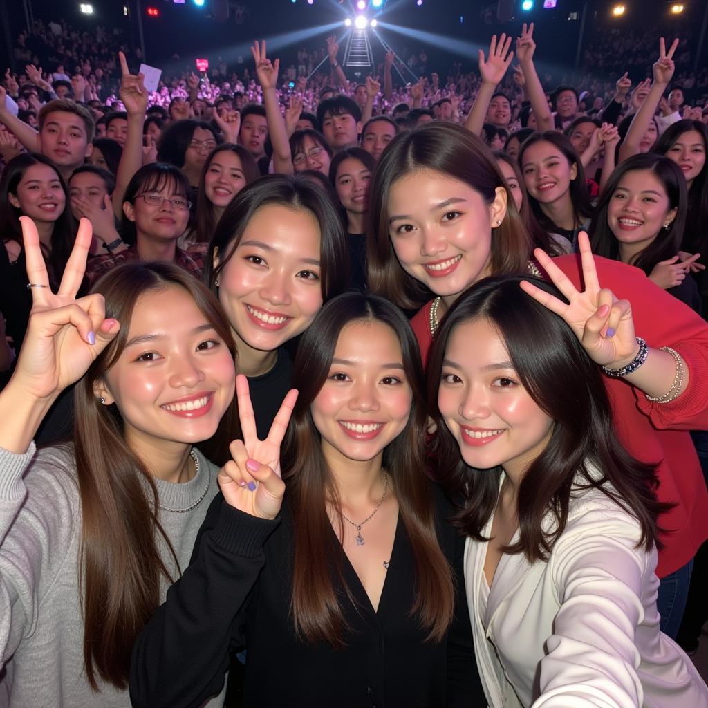 Idol group taking a group photo with fans