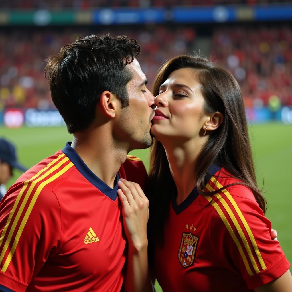 Iker Casillas kisses Sara Carbonero after World Cup win