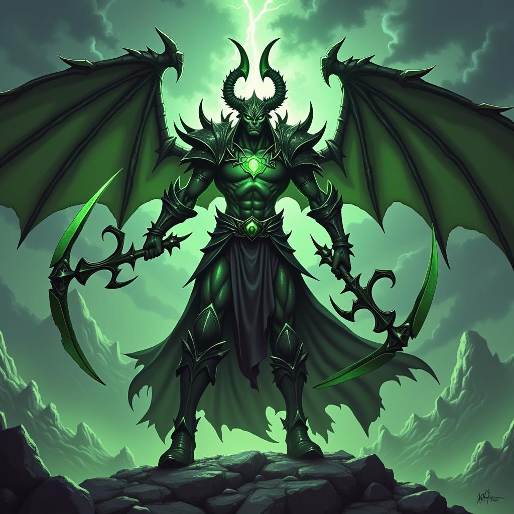 Illidan Stormrage in a dynamic pose, inspired by World of Warcraft cinematics