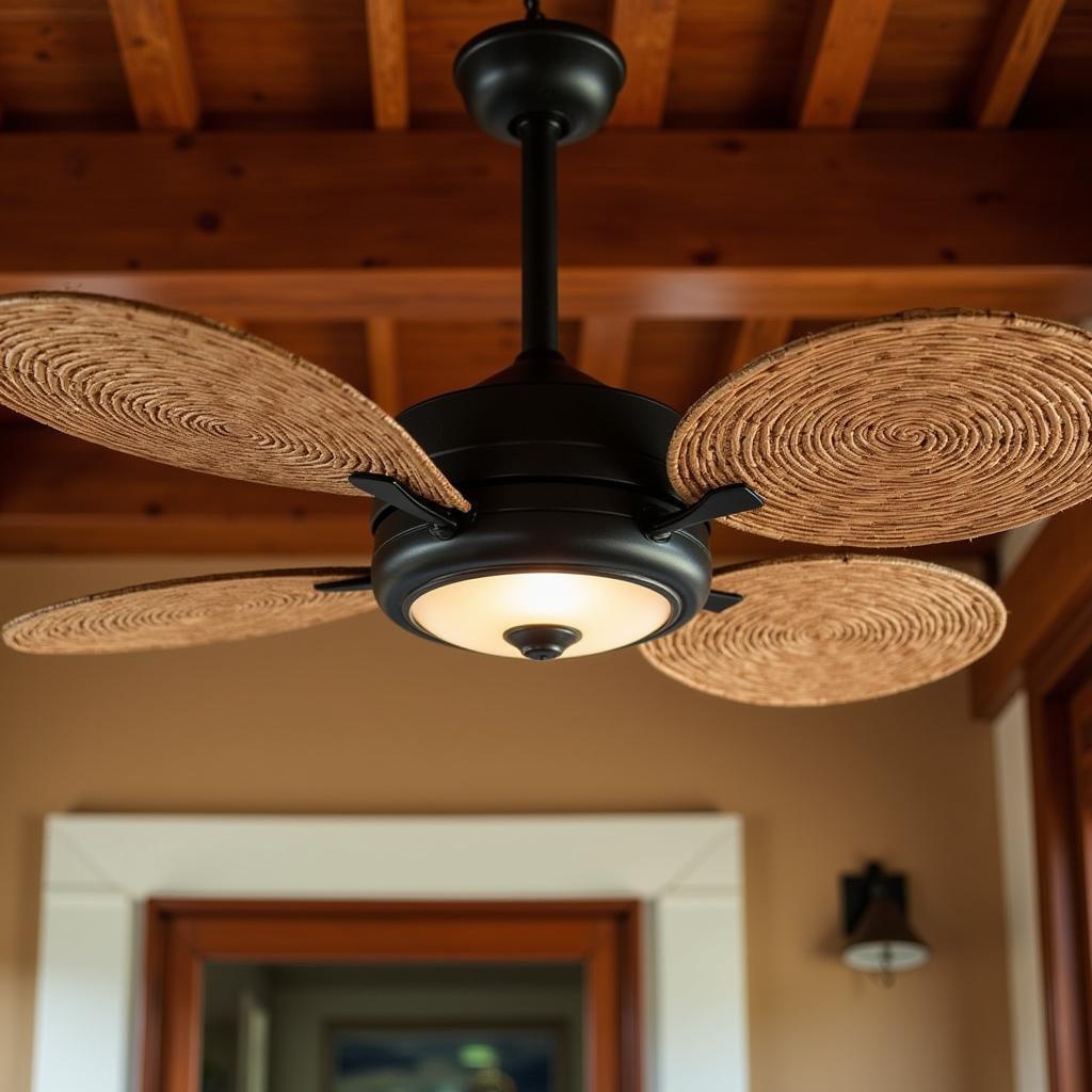 Ceiling Fan with Woven Rattan Blades