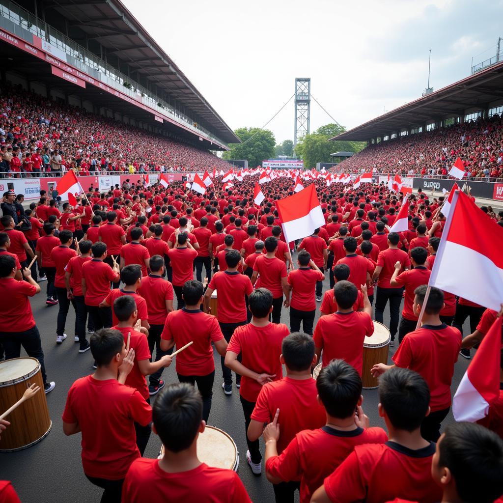 Indonesian Football Fans Marching to Stadium