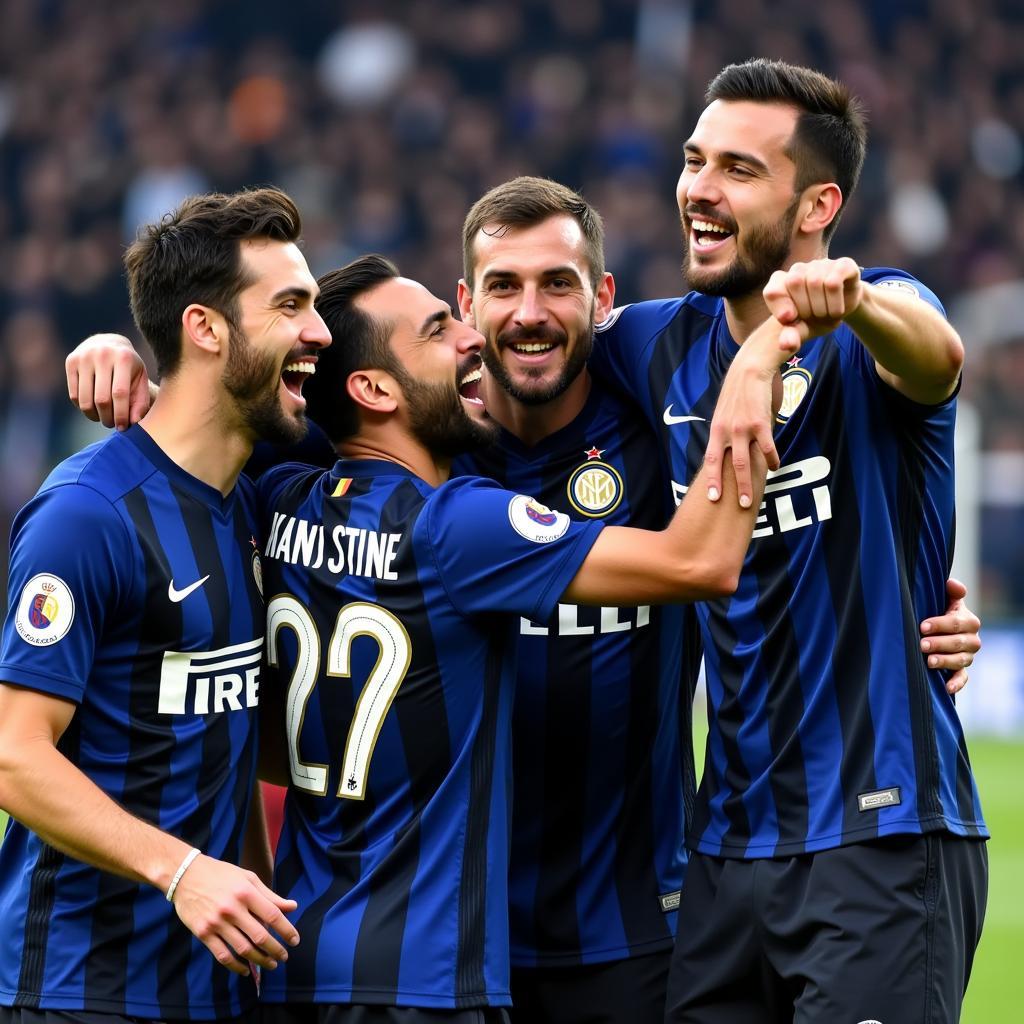 Inter Milan players celebrate a Champions League victory.