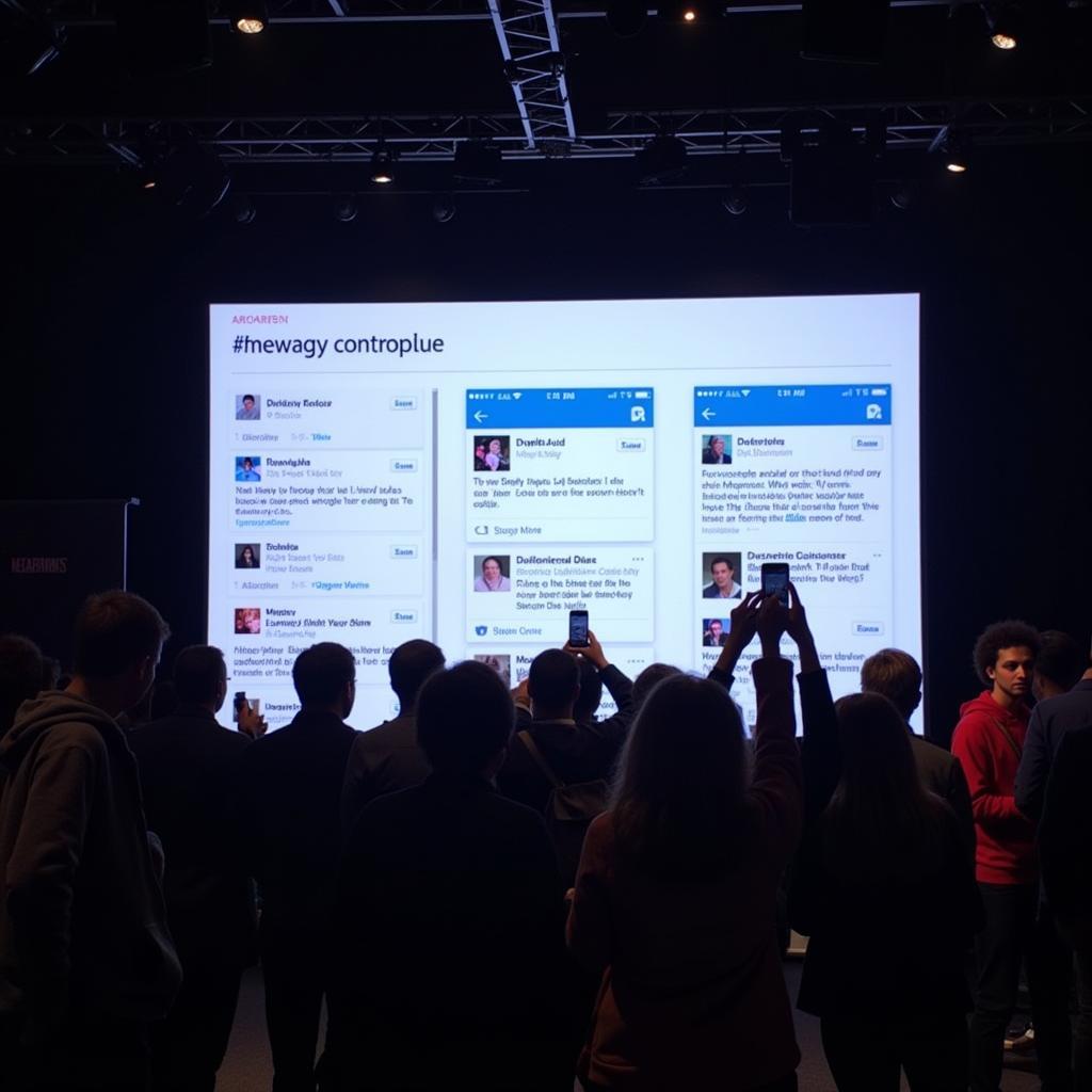 Fans interacting with a live social media wall at a football fan meeting